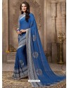 Blue Printed Georgette Designer Party Wear Saree