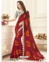 Wine Printed Georgette Designer Party Wear Saree