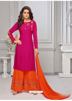 Fuchsia And Orange Rayon Cotton Desiigner Palazzo Suit