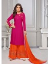 Fuchsia And Orange Rayon Cotton Desiigner Palazzo Suit