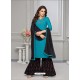 Turquoise And Black Rayon Cotton Desiigner Palazzo Suit