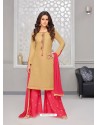 Beige And Pink Rayon Cotton Desiigner Palazzo Suit