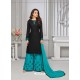 Black And Turquoise Rayon Cotton Desiigner Palazzo Suit