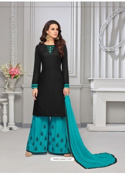 Black And Turquoise Rayon Cotton Desiigner Palazzo Suit