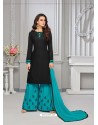 Black And Turquoise Rayon Cotton Desiigner Palazzo Suit