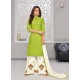 Parrot Green And White Rayon Cotton Desiigner Palazzo Suit