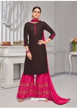 Deep Scarlet And Fuchsia Rayon Cotton Desiigner Palazzo Suit