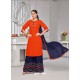 Orange And Navy Blue Rayon Cotton Desiigner Palazzo Suit