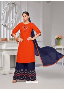 Orange And Navy Blue Rayon Cotton Desiigner Palazzo Suit