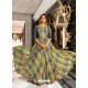 Dull Grey And Multi Colour Mashlin Silk Embroidered Designer Gown
