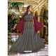 Wine And Carbon Satin Silk Embroidered Designer Gown