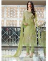 Green Embroidered Organza Designer Straight Suit