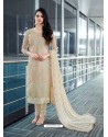 Light Beige Embroidered Organza Designer Straight Suit