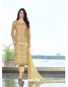 Cream Embroidered Organza Designer Straight Suit