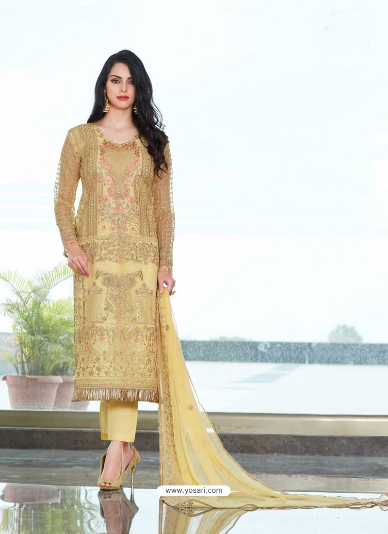 Buy Cream Embroidered Organza Designer Straight Suit | Straight Salwar ...