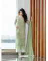 Sea Green Embroidered Organza Designer Straight Suit