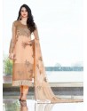 Light Orange Embroidered Organza Designer Straight Suit