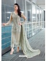 Grey Embroidered Organza Designer Straight Suit