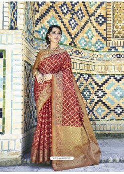 Maroon Handloom Weaving Silk Designer Jacquard Saree