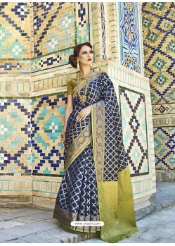 Navy Blue Handloom Weaving Silk Designer Jacquard Saree