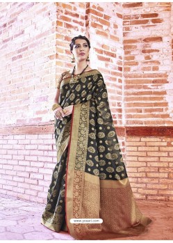 Black Handloom Weaving Silk Designer Jacquard Saree