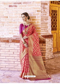 Fuchsia Handloom Weaving Silk Designer Jacquard Saree