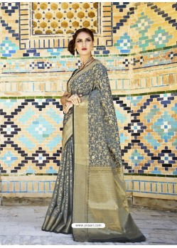 Grey Handloom Weaving Silk Designer Jacquard Saree