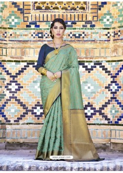 Sea Green Handloom Weaving Silk Designer Jacquard Saree