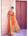 Orange Handloom Weaving Silk Designer Jacquard Saree