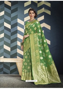 Green Organza Silk Designer Jacquard Saree