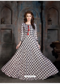 White And Black Heavy Rayon Printed Readymade Kurti