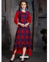 Maroon And Blue Heavy Rayon Printed Readymade Kurti