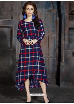 Navy Blue Heavy Rayon Printed Readymade Kurti