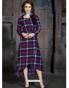 Navy Blue Heavy Rayon Printed Readymade Kurti