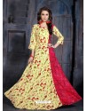 Yellow And Fuchsia Heavy Rayon Printed Readymade Kurti