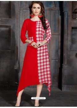 Ravishing Red Heavy Rayon Printed Readymade Kurti