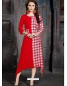 Ravishing Red Heavy Rayon Printed Readymade Kurti