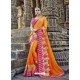 Orange Designer Party Wear Heavy Silk Saree