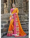 Orange Designer Party Wear Heavy Silk Saree