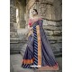 Navy Blue And Orange Designer Party Wear Heavy Silk Saree