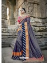 Navy Blue And Orange Designer Party Wear Heavy Silk Saree