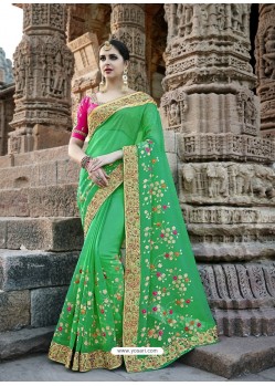 Jade Green Designer Party Wear Heavy Silk Saree