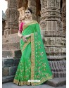 Jade Green Designer Party Wear Heavy Silk Saree