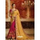 Mustard And Rani Embroidered Designer Jacquard Party Wear Saree