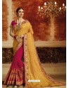 Mustard And Rani Embroidered Designer Jacquard Party Wear Saree