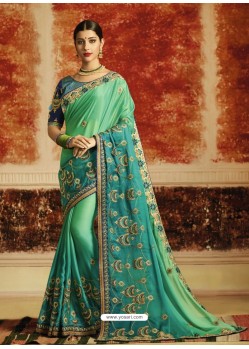 Buy Jade Green And Aqua Mint Embroidered Designer Rangoli Silk Party ...