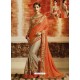 Orange And Light Brown Embroidered Designer Rangoli Silk Party Wear Saree