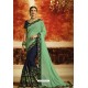 Jade Green And Navy Blue Embroidered Designer Georgette Party Wear Saree