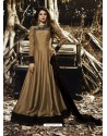 Gold Satin Silk Velvet Designer Floor Length Embroidered Suit