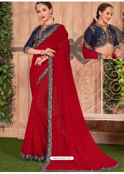 Maroon Fancy Heavy Dyed Embroidered Border Designer Saree